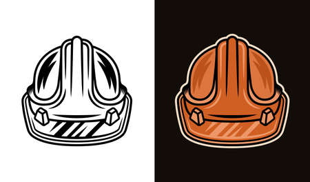 Worker hard hat two styles black on white and colorful on dark background vector illustrationのイラスト素材