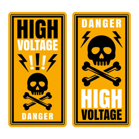 Danger high voltage vector sign banners with skull and bones warning symbol illustrationのイラスト素材