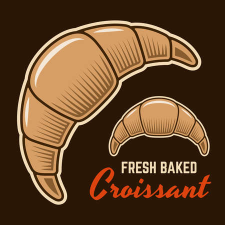 Croissant vector graphic object or design element in colorful style on dark backgroundのイラスト素材
