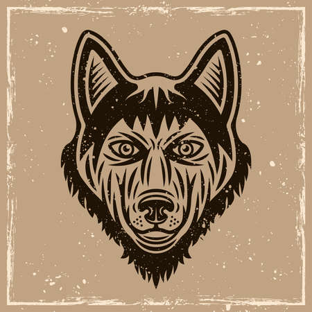 Husky dog head vector illustration in vintage style on background with removable grunge texturesのイラスト素材