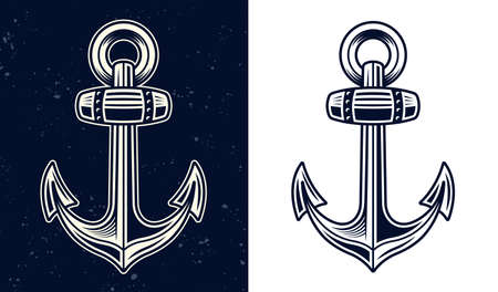 Anchor vector objects or design elements in two styles black on white and colored on dark background