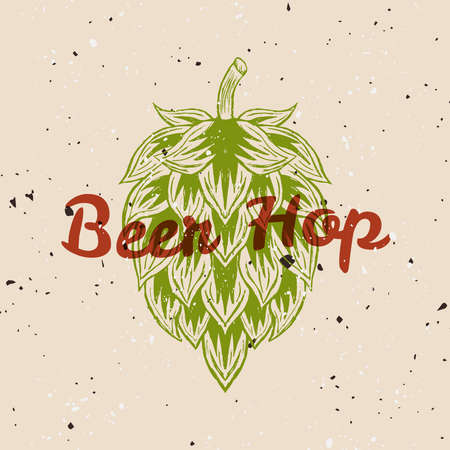 Beer hop in hand drawn style with text beer hop. Vector illustration in vintage style with grunge textures on separate layersのイラスト素材