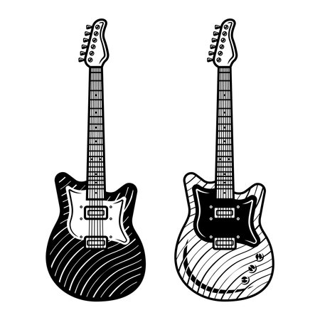 Electric guitars set of two styles vector monochrome vintage objects isolated on white backgroundのイラスト素材