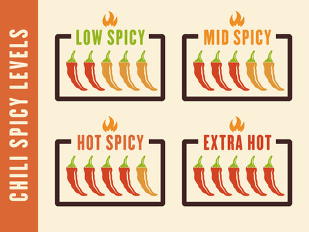 Chili spicy levels vector restaurant menu rating illustration on light backgroundのイラスト素材