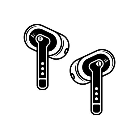 Wireless headphones vector illustration in black and white styleのイラスト素材