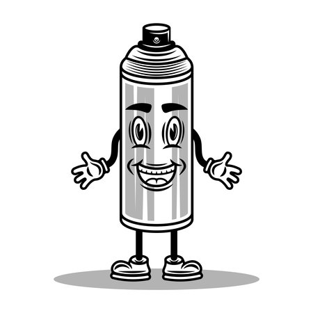 Paint spray can cartoon character with hands and legs vector illustration in vintage monochrome style isolated on white backgroundのイラスト素材