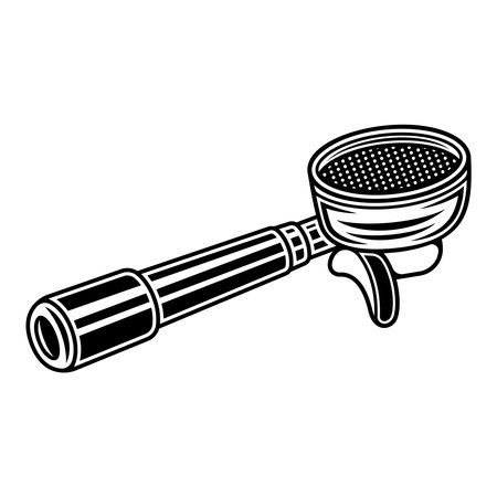 Portafilter, espresso machine part vector illustration in monochrome vintage style isolated on white backgroundのイラスト素材
