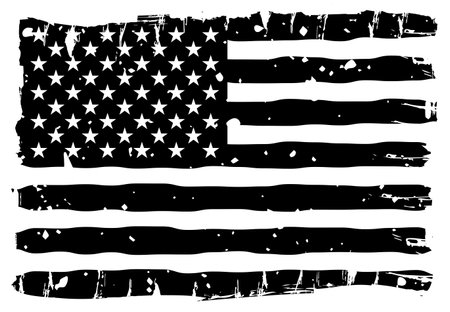 American flag scratched with grunge textures vector illustration in black and white styleのイラスト素材