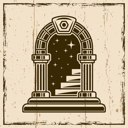 Mystery staircase to heaven traditional tattoo style on background with removable grunge textures on separate layersのイラスト素材