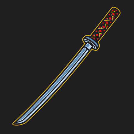 Katana sword vector object or element in colored style on dark backgroundのイラスト素材