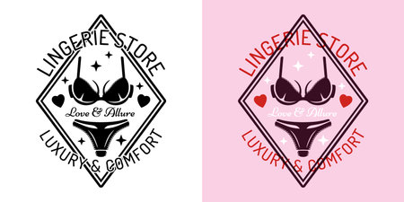Elegant lingerie store vector emblem or badge design featuring feminine and stylish elements. Perfect for boutique branding and marketing materials in vintage or modern aestheticsのイラスト素材