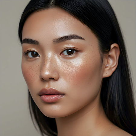 Beauty portrait of young Asian woman with glowing skinの素材