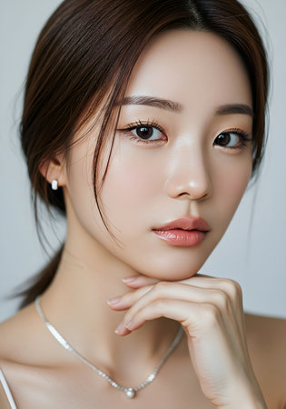 young asian woman with clean fresh skin, studio shotの素材