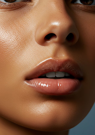 female glossy lips close-up. Perfect skin.cosmetics conceptの素材