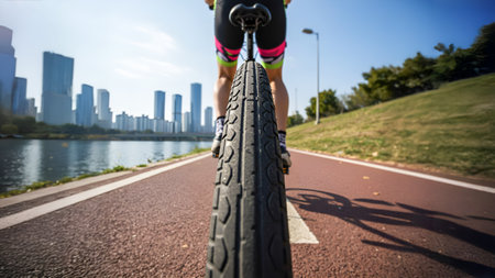 Urban Cycling, Along River Parkの素材