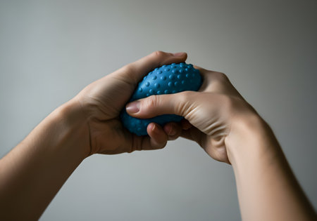 Hands squeezing textured stress ball for grip strengthの素材