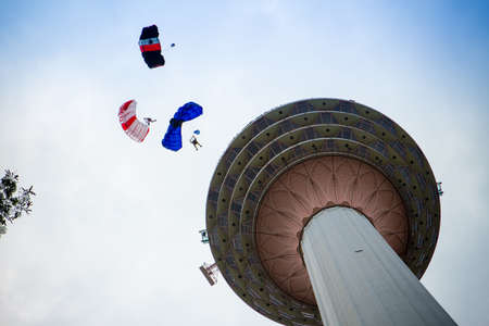 International BASE jumper during KL Tower International Jump 2016のeditorial素材