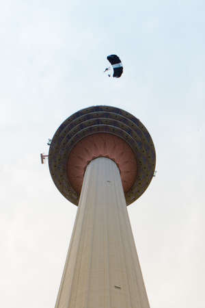 International BASE jumper during KL Tower International Jump 2016のeditorial素材