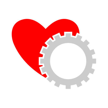 Cog and gears on a heart shaped, Vector cardiology gear iconのイラスト素材