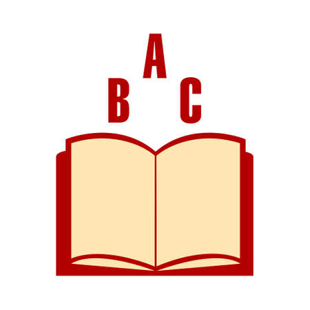 English school book vector logo, language learning emblem icon with book a b c letters, symbol of translation education modern simple flat design isolated on whiteのイラスト素材