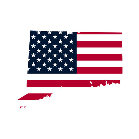 High-quality vector map of Connecticut featuring the American flag. Includes solid color and outline versions, isolated on a white background for easy editing. Ideal for educationaのイラスト素材