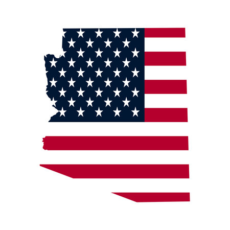 High-quality vector map of Arizona featuring the American flag and map symbols. Available in solid color and outline versions, isolated on a white background for easy editing. Perfのイラスト素材
