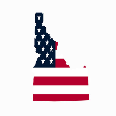 High-quality vector map of Idaho featuring the American flag. Available in color and outline versions, isolated on a white background for easy editing. Ideal for educational, infogのイラスト素材