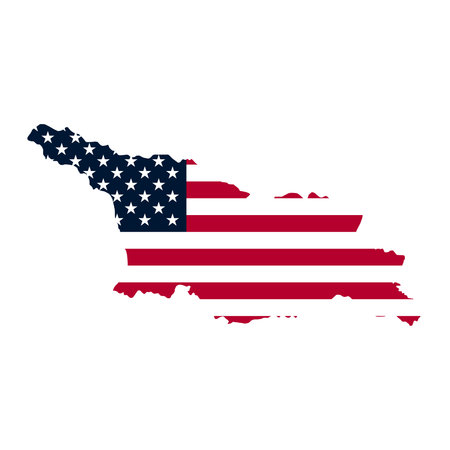 High-quality vector map of Georgia featuring the American flag. Available in color and outline versions, isolated on a white background for easy editing. Perfect for educational maのイラスト素材