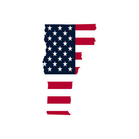 High-quality US state blank map vector templates featuring Vermont, South Dakota, Wyoming, and Pennsylvania, each with a customizable American flag overlay. Available in solid coloのイラスト素材