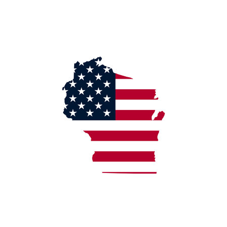 Editable vector template of Wisconsin state with American flag. Includes solid color and outline, isolated on a white background. Perfect for infographics, educational projects, prのイラスト素材
