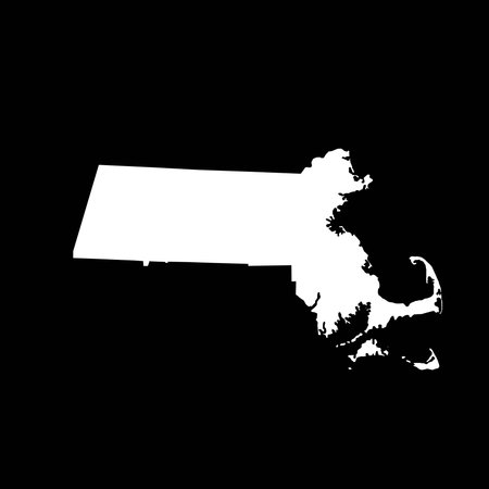 Minimalist white-on-black vector outline of Massachusetts. Ideal for modern presentations, infographics, educational projects, and graphic or web design. Fully editable vector.のイラスト素材
