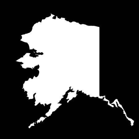 Minimalist vector outline of Alaska in white on a black background. Ideal for modern presentations, infographics, graphic design, educational materials, and websites. Fully editablのイラスト素材