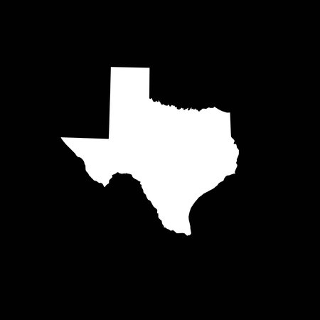 Minimalist vector outline of Texas in white on a black background. Perfect for infographics, presentations, graphic design, web projects, and educational materials. Fully editableのイラスト素材