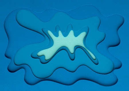 Handmade abstract paper art and cut wave in blue color.の写真素材