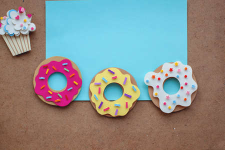 A doughnut on table. Paper cutout handmade 3d illustration. Backstage.の写真素材