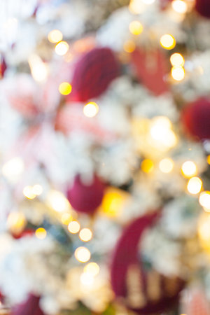 Abstract. Blurred. Bokeh light. Christmas tree. Colorful sparkling abstract. Festive concept. Bokeh light on christmas tree.の写真素材