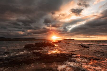 Beautiful summer lanscape, seascape.Sunset at Chernomorets, Bulgariaの写真素材