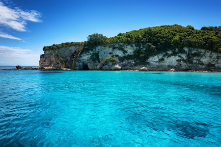 Image of paradise sandy beaches in popular summer destination - island of Antipaxos with turquoise clear sea, Ionian, Greeceの写真素材