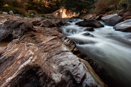 Beautiful summer landscape at the Devil's Bridge, near Ardino village, Bulgariaの写真素材