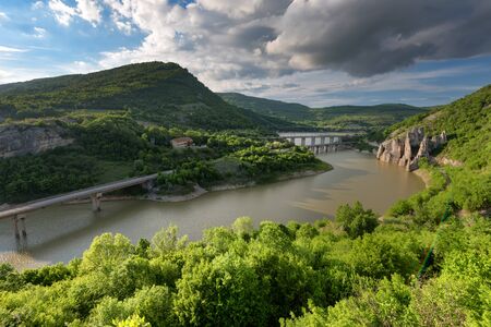 Magnificent spring sunset. Panoramic view of the rock phenomenon Wonderful rocks (Bulgaria)の写真素材