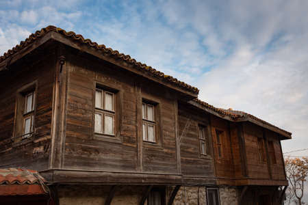 Old Bulgarian houses in the town of Nesebar, Bulgaria. In 1956 Nesebar was declared as museum city, archaeological and architectural reservation by UNESCO.のeditorial素材