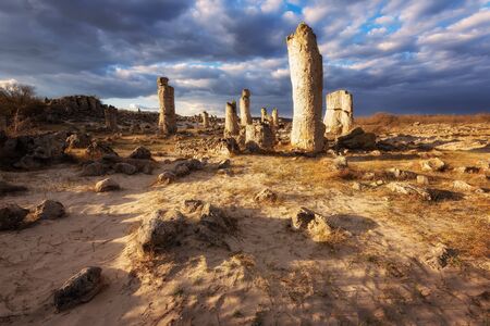 Phenomenon rock formations in Bulgaria around Varna - Pobiti kamani. National tourism place. Upright stone. Earth pillar in Bulgariaの写真素材