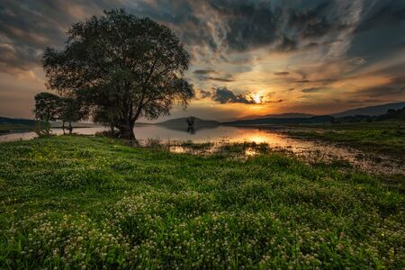 Magnificent summer sunset at Zhrebchevo Dam, Bulgariaの写真素材