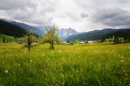 Colorful outdoor scene in the Austrian Alps. Summer sunny day in the Gosau village on the Grosse Bischofsmutze mountain range, Austria, Europe.の写真素材
