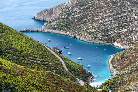 Beautiful summer seascape from the coast of Zakynthos Island, Greece. The Beautiful Lagoon of the port of Porto Vromi.の写真素材