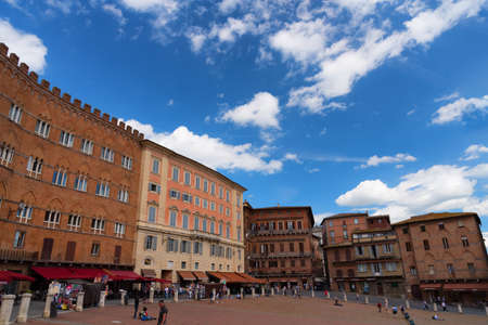SIENA, ITALY MAY 25, 2017: Piazza del Campo.The historic centre of Siena has been declared by UNESCO a World Heritage Site. Beautiful historic buildings and palaces.のeditorial素材