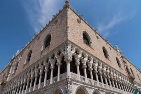 Part of the facade of Doge's Palace (Palazzo Ducale) in Venice during the day show the detailed gothic style architectureのeditorial素材
