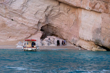 ZAKYNTHOS, GREECE, September 27, 2017: Blue Caves and blue water of Ionian sea on Island Zakynthos in Greece and sightseeing points. Rocks in clear blue seaのeditorial素材