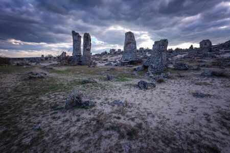Phenomenon rock formations in Bulgaria around Varna - Pobiti kamani. National tourism place. Upright stone. Earth pillar in Bulgariaの写真素材