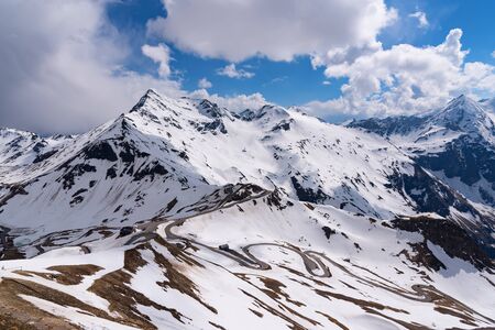 Dramatic and picturesque morning scene. Location famous resort Grossglockner High Alpine Road, Austria. Europe. Artistic picture. Beauty world. Natural winter background.の写真素材